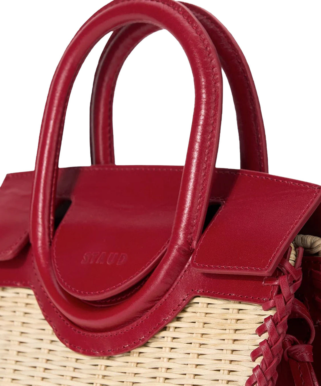 Borsa a mano con tracolla Maude Mini Wicker Carryall STAUD Donna - Rosso