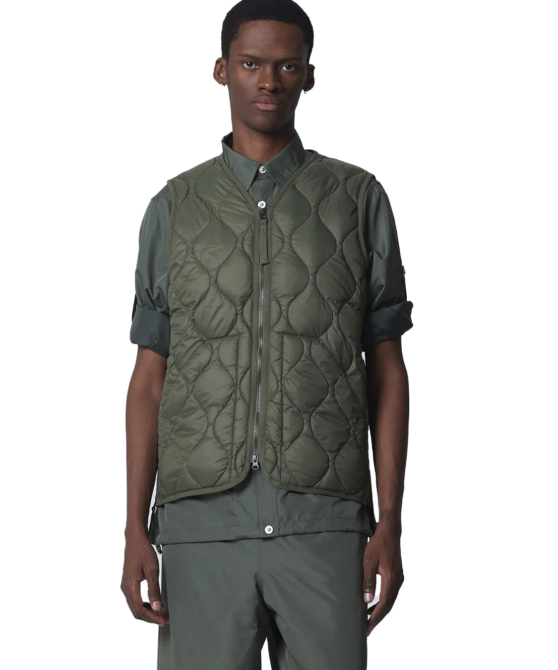 Gilet Military V Neck W-Zip Down TAION Unisex - Verde
