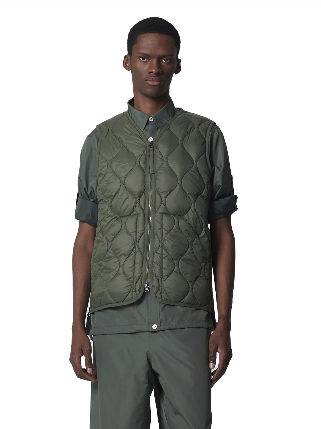 Gilet Military V Neck W-Zip Down TAION Unisex - Verde