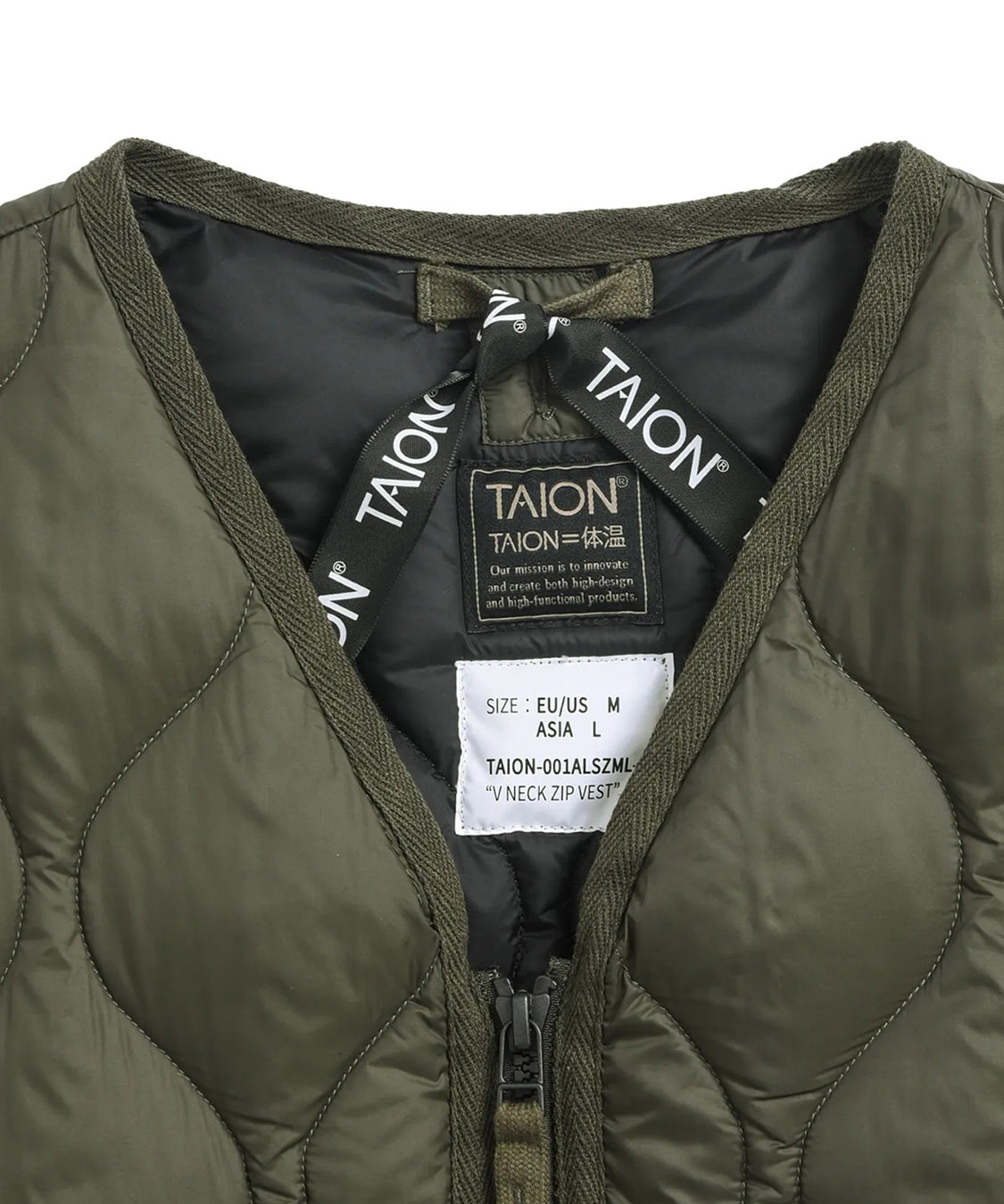 Gilet Military V Neck W-Zip Down TAION Unisex - Verde