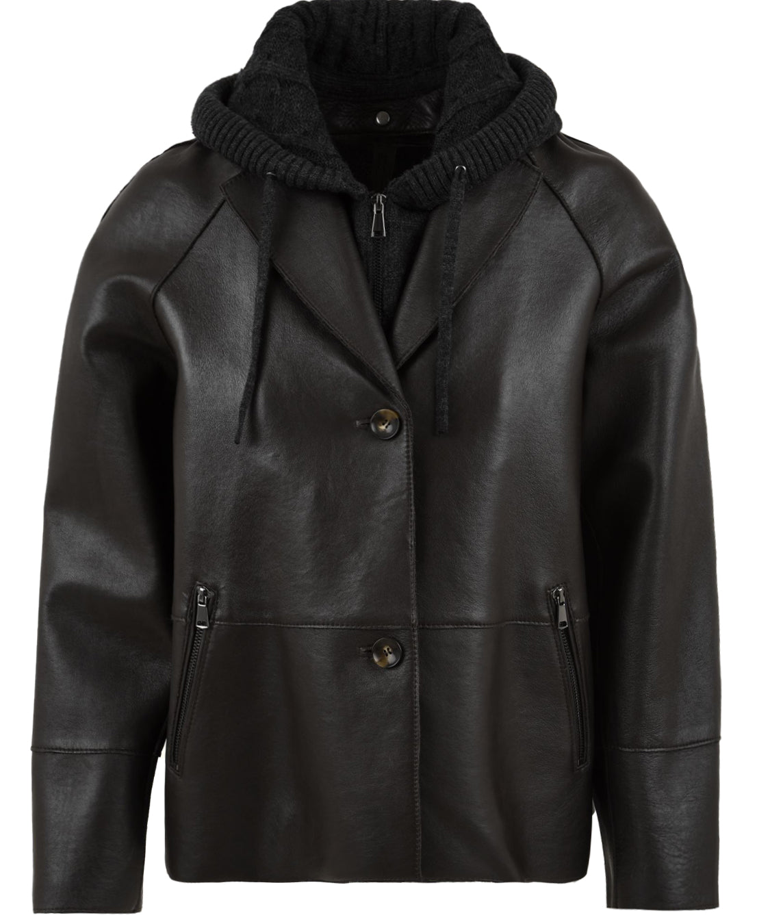 Giubbotto Sun con davantino in maglia staccabile con cappuccio THE JACKIE LEATHERS Donna - Marrone