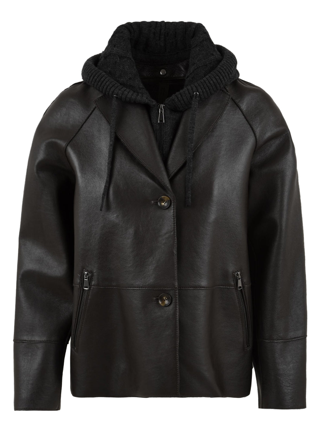 Giubbotto Sun con davantino in maglia staccabile con cappuccio THE JACKIE LEATHERS Donna - Marrone