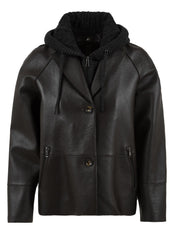 Giubbotto Sun con davantino in maglia staccabile con cappuccio THE JACKIE LEATHERS Donna - Marrone