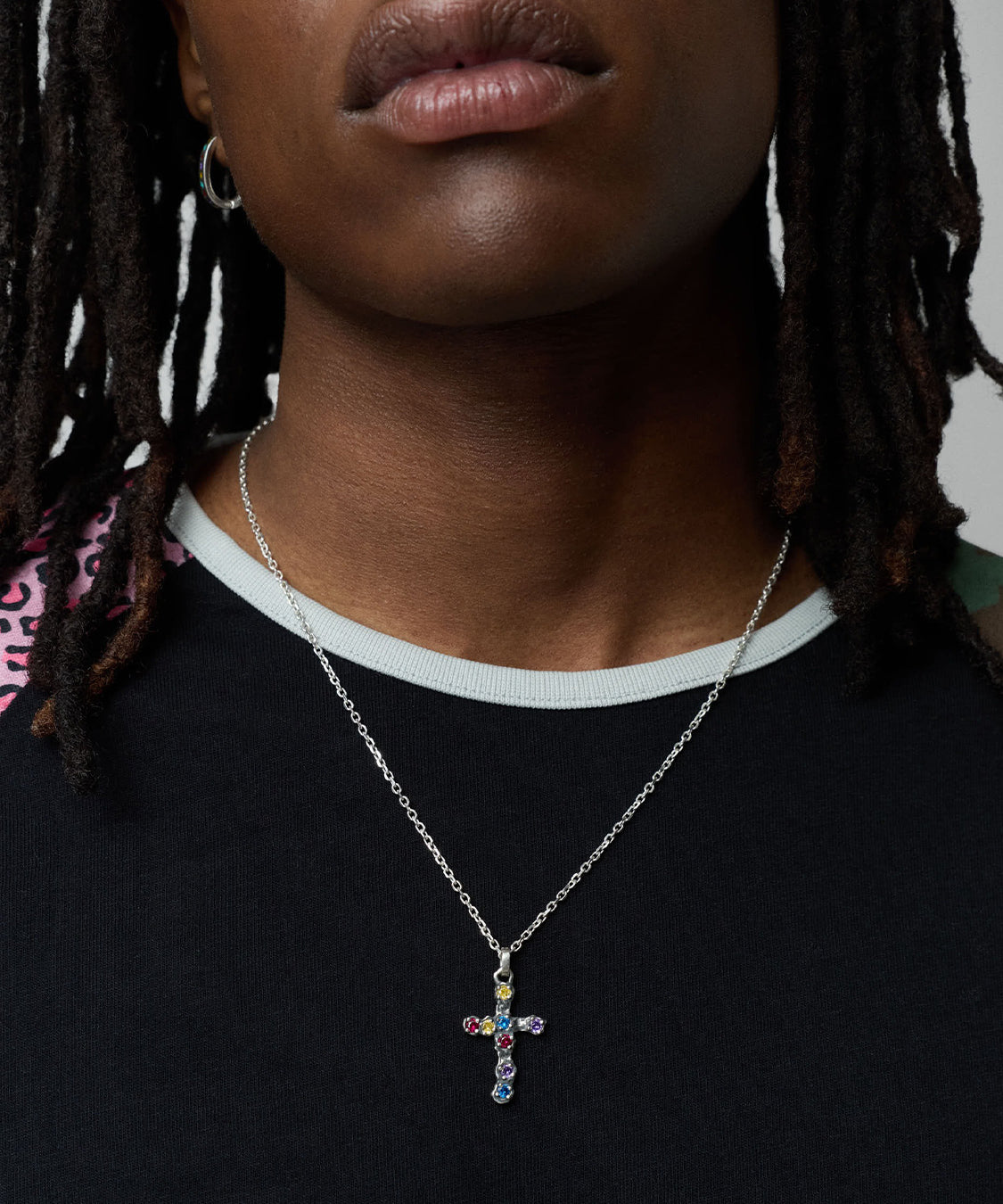 Collana Multicolor Stone Cross TWOJEYS Unisex - Argento