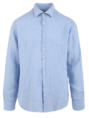 Chemise homme regular en lin bleu clair