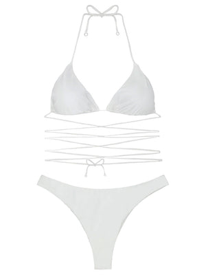 Bikini femme blanc tressé à la taille