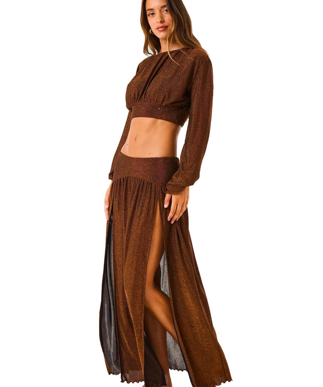 Gonna lunga glam lurex resort 4GIVENESS Donna - Bronzo