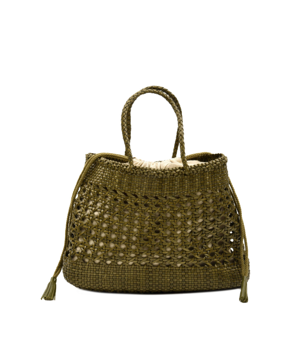 Borsa Santa Cano Cannage Weave con Cotton Drawstring DRAGON DIFFUSION Donna - Verde