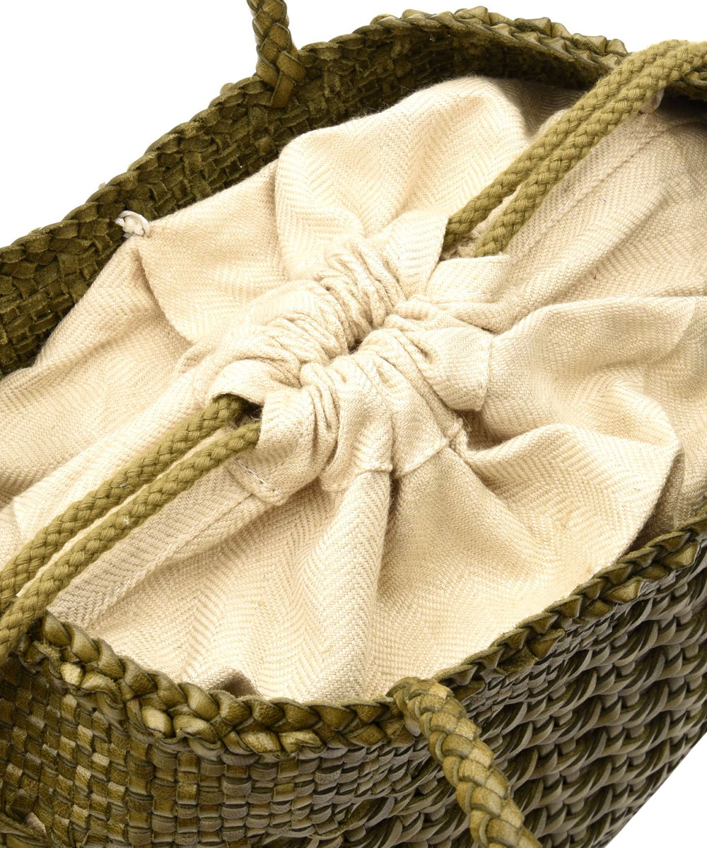 Borsa Santa Cano Cannage Weave con Cotton Drawstring DRAGON DIFFUSION Donna - Verde