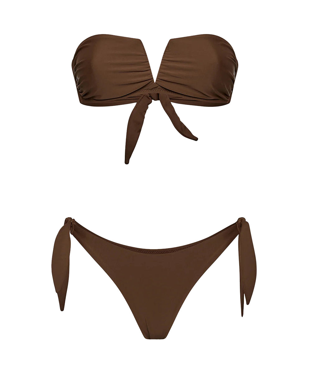 Costume bikini con fascia a V e slip regolabile ME FUI Donna - Marrone