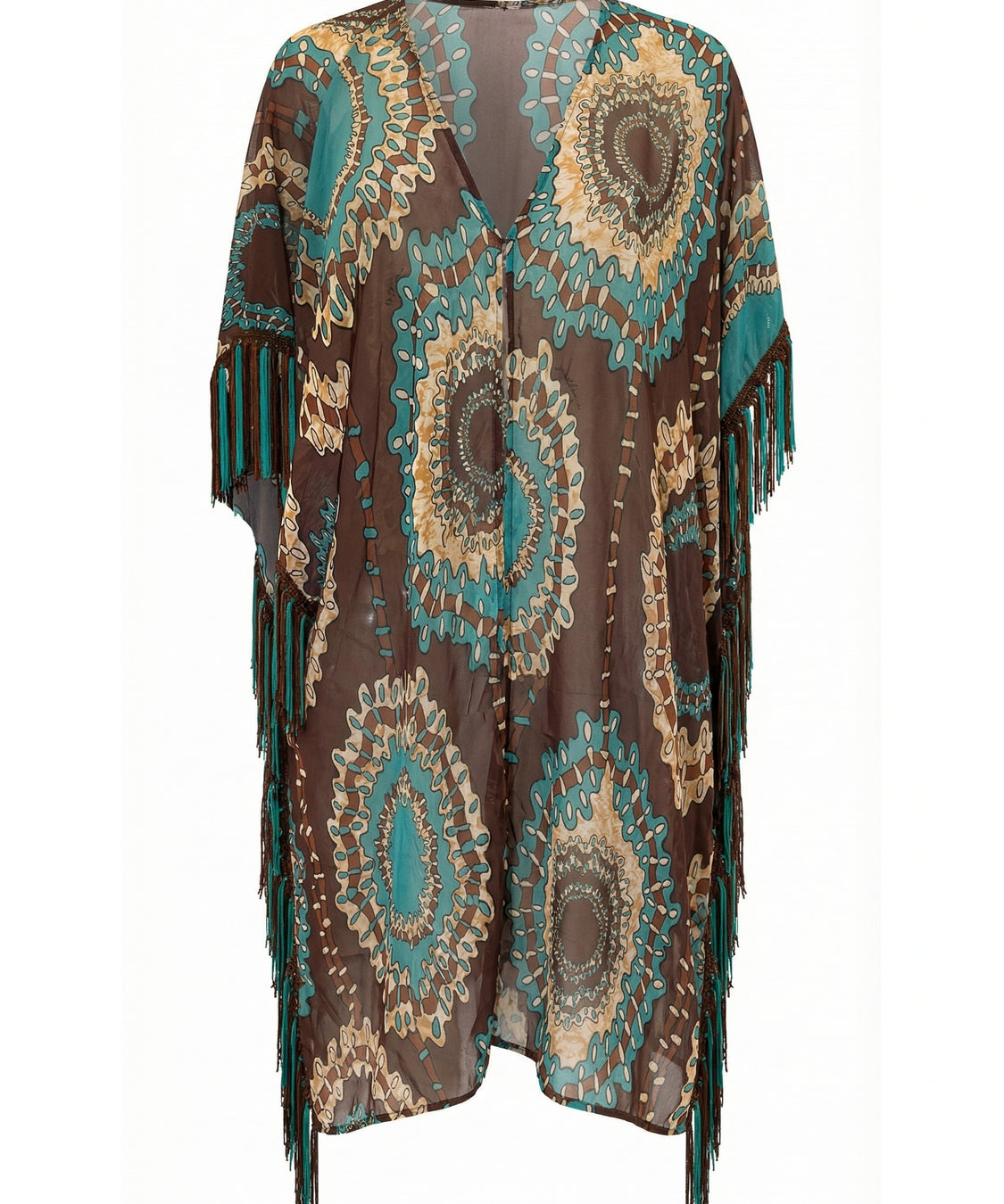 Copricostume poncho con frange MISS BIKINI Donna - Marrone