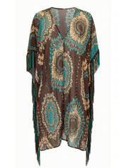 Copricostume poncho con frange MISS BIKINI Donna - Marrone
