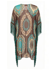 Copricostume poncho con frange MISS BIKINI Donna - Marrone