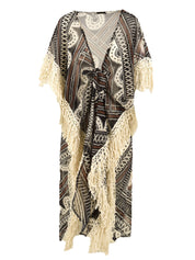 Copricostume poncho lungo frange MISS BIKINI Donna - Nero