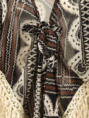 Copricostume poncho lungo frange MISS BIKINI Donna - Nero