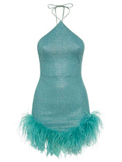 Abito corto Lumière Plumage Necklace OSÉREE Donna - Blue