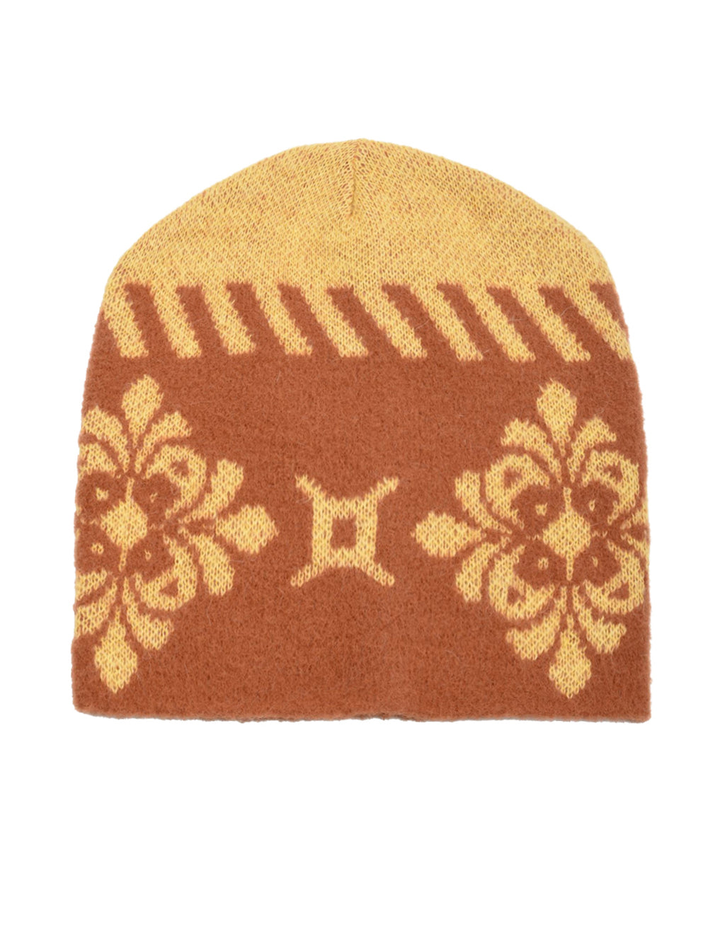 Immagine del cappello firmato Akep   in maglia da donna con fantasia beige e ruggine damasco 