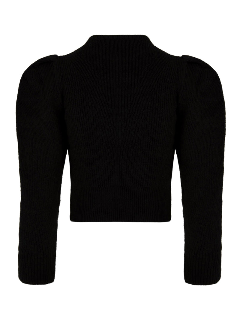 Immagine retro el maglione cropped in nero da donna Akep. Con manica a sbuffo e girocollo.