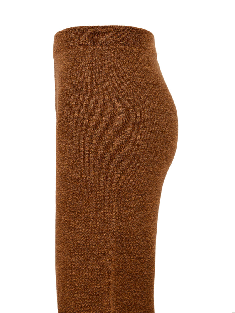 Immagine laterale del pantalone wide leg da donna Akep in marrone con fascia in vita.