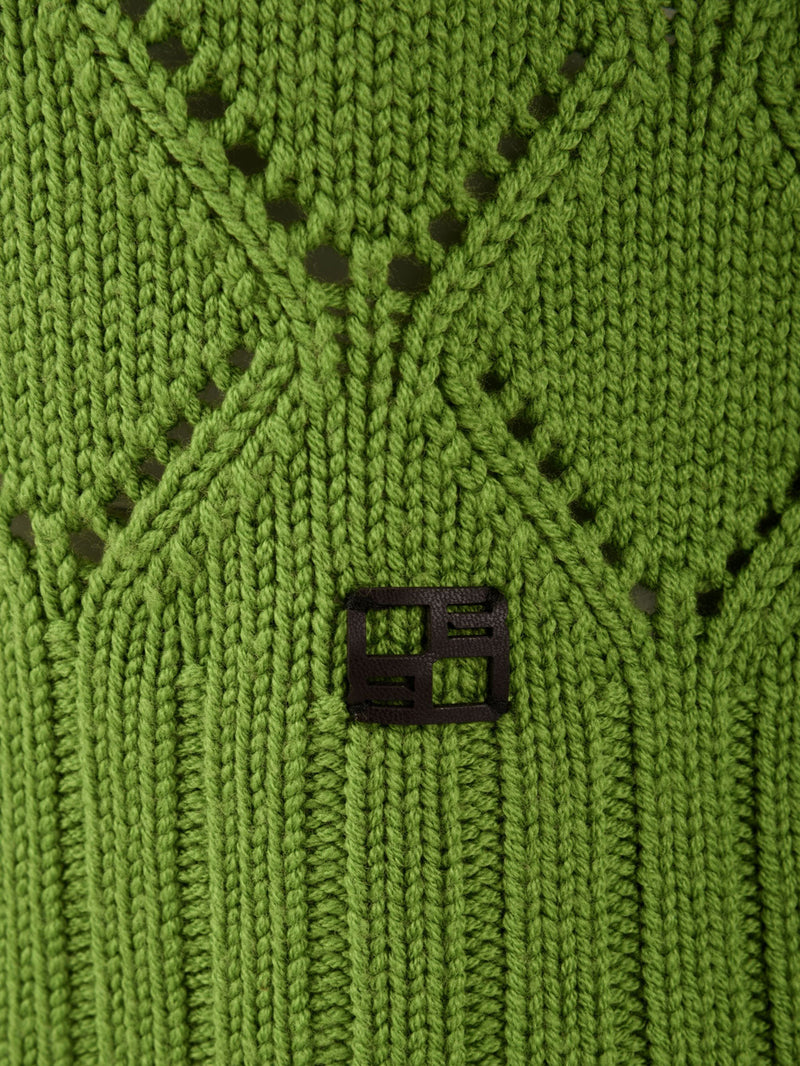 Maglione Donna traforato in lana, Verde, Beatrice B, dettaglio