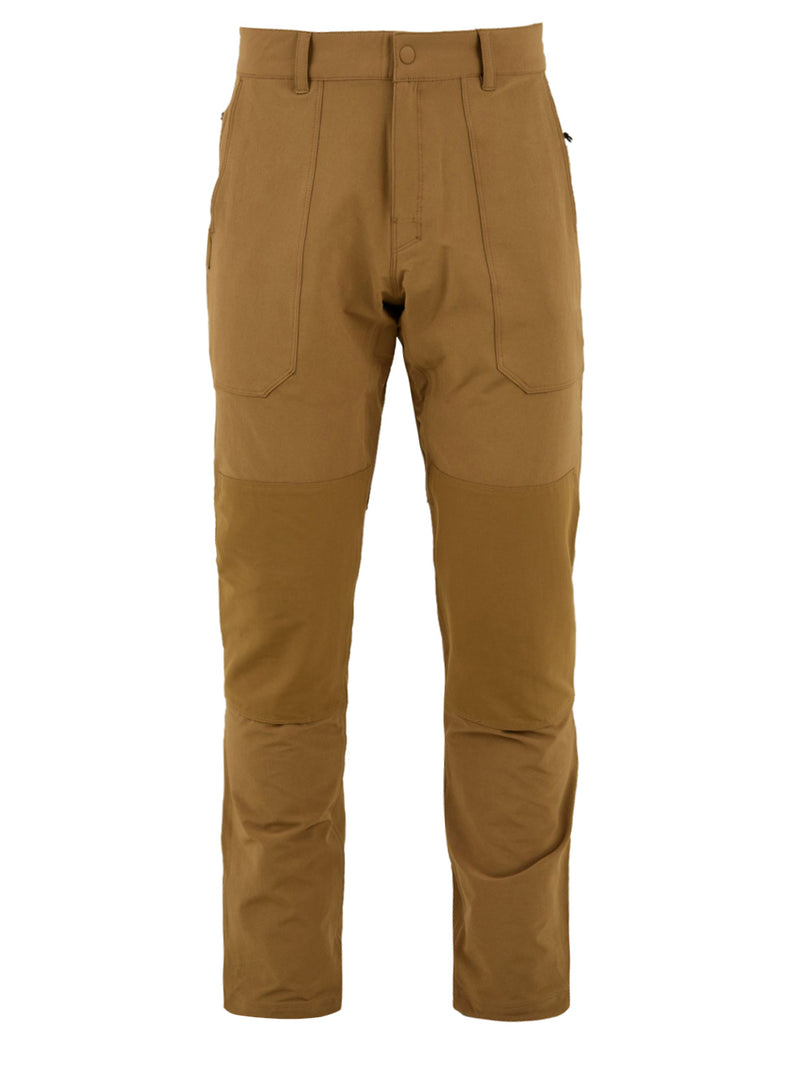 Immagine frontale del pantalone Landroamer firmato Columbia con pannelli di protezione per le ginocchia e la vita regolabile.Inoltre presenta passante porta-accessori sulla cintura.