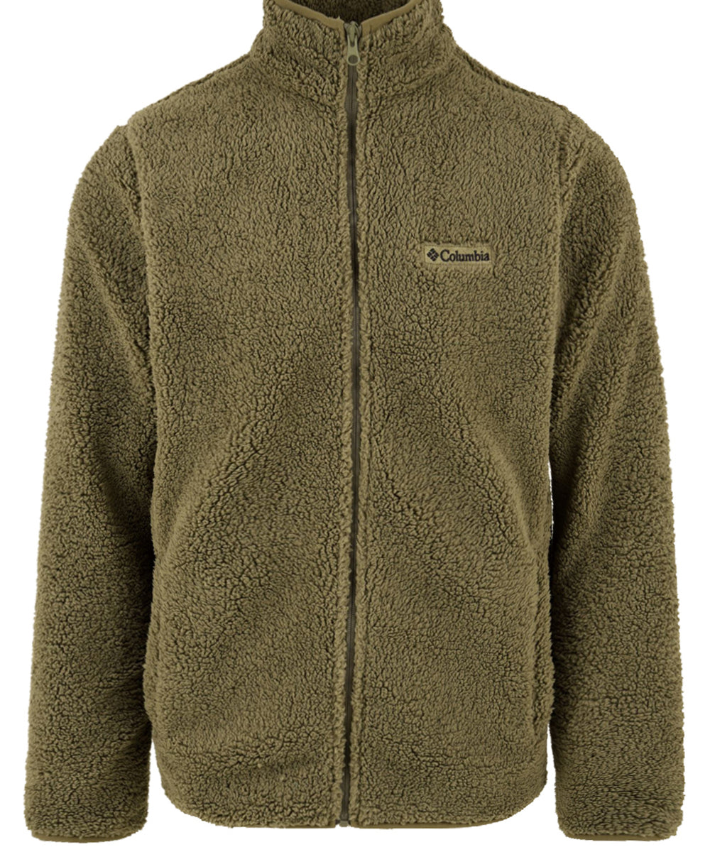 Immagine frontale della giacca da uomo in verde firmata Columbia. Presenta una chiusura con zip,collo alto e tasche laterali.