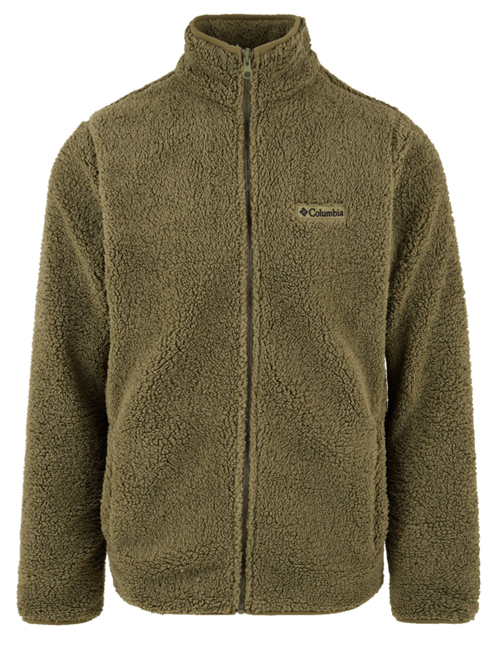 Immagine frontale della giacca da uomo in verde firmata Columbia. Presenta una chiusura con zip,collo alto e tasche laterali.