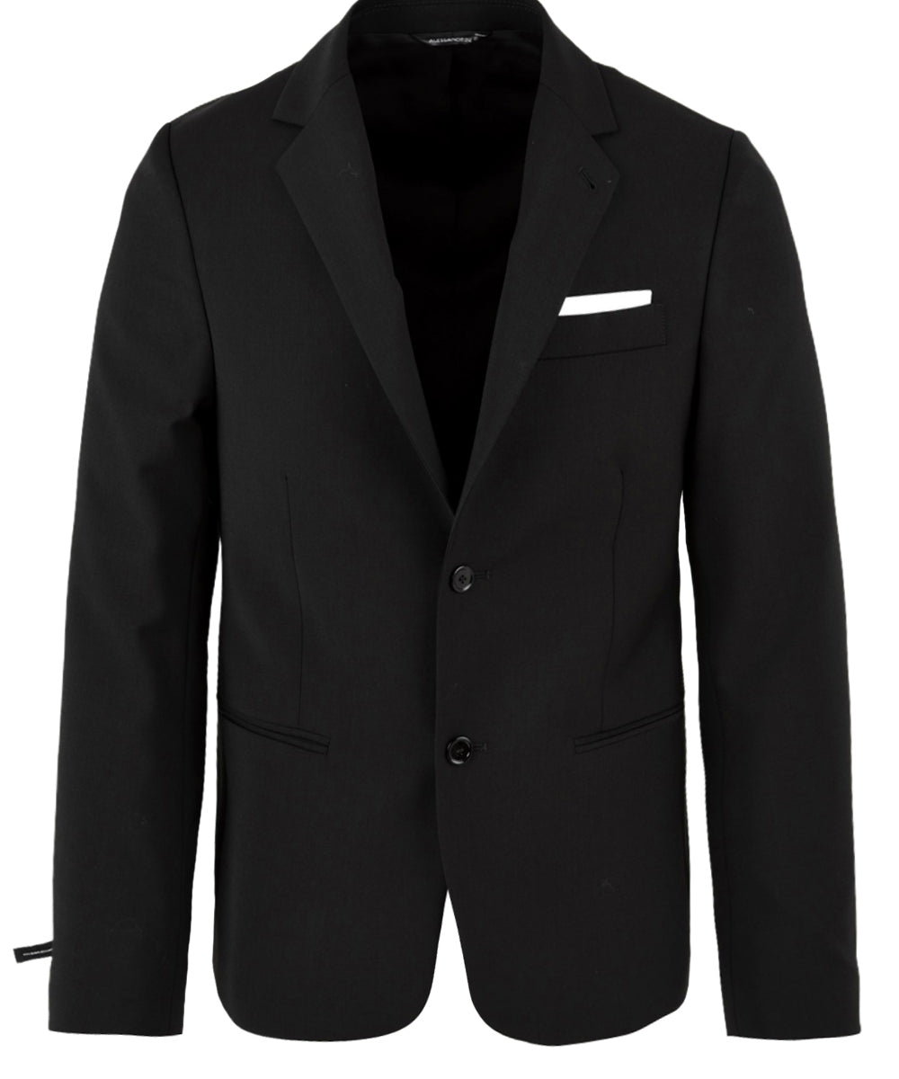 Immagine frontale della giacca da uomo in nero firmata Daniele Alessandrini modello monopetto. Presenta chiusura frontale con bottoni, due tasche e un taschino frontali con manica lunga.
