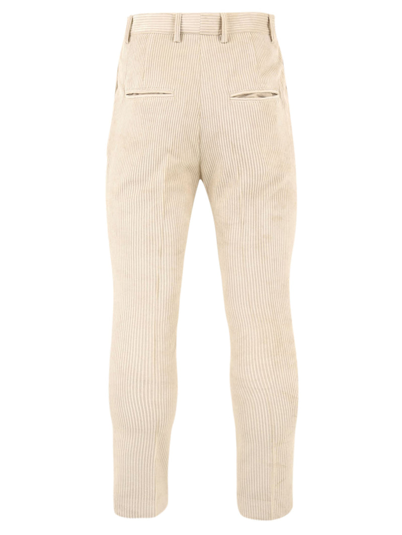 Immagine retro del pantalone in velluto beige da uomo firmato Daniele Alessandrini con tasche laterali a filo,tasche retro a filo e passanti per la cintura