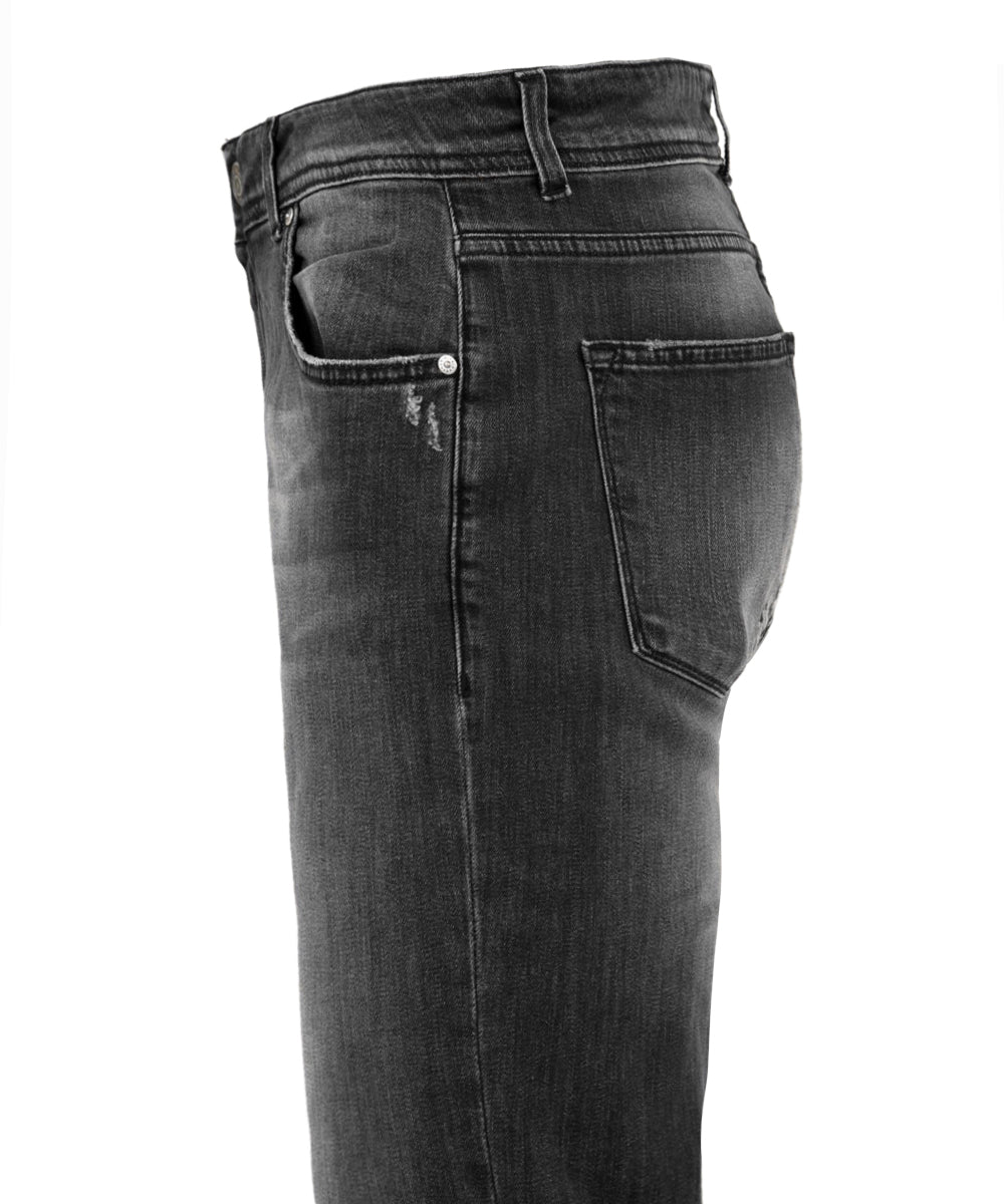 Immagine laterale del jeans grigio scuro da uomo firmato Daniele Alessandrini con tasca e passanti per cintura.