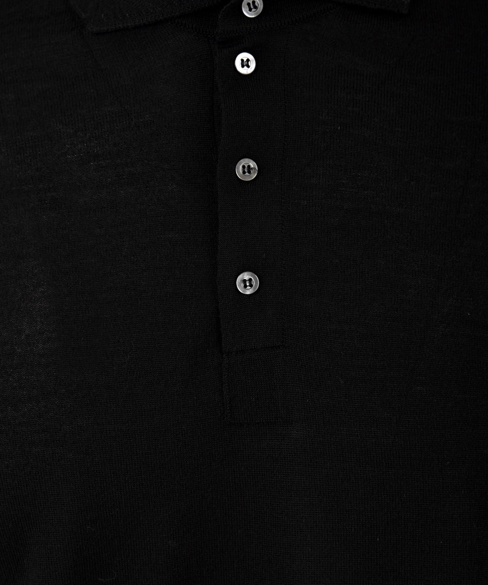 Polo Uomo lunga in lana Nero, Drumohr, dettaglio bottoni