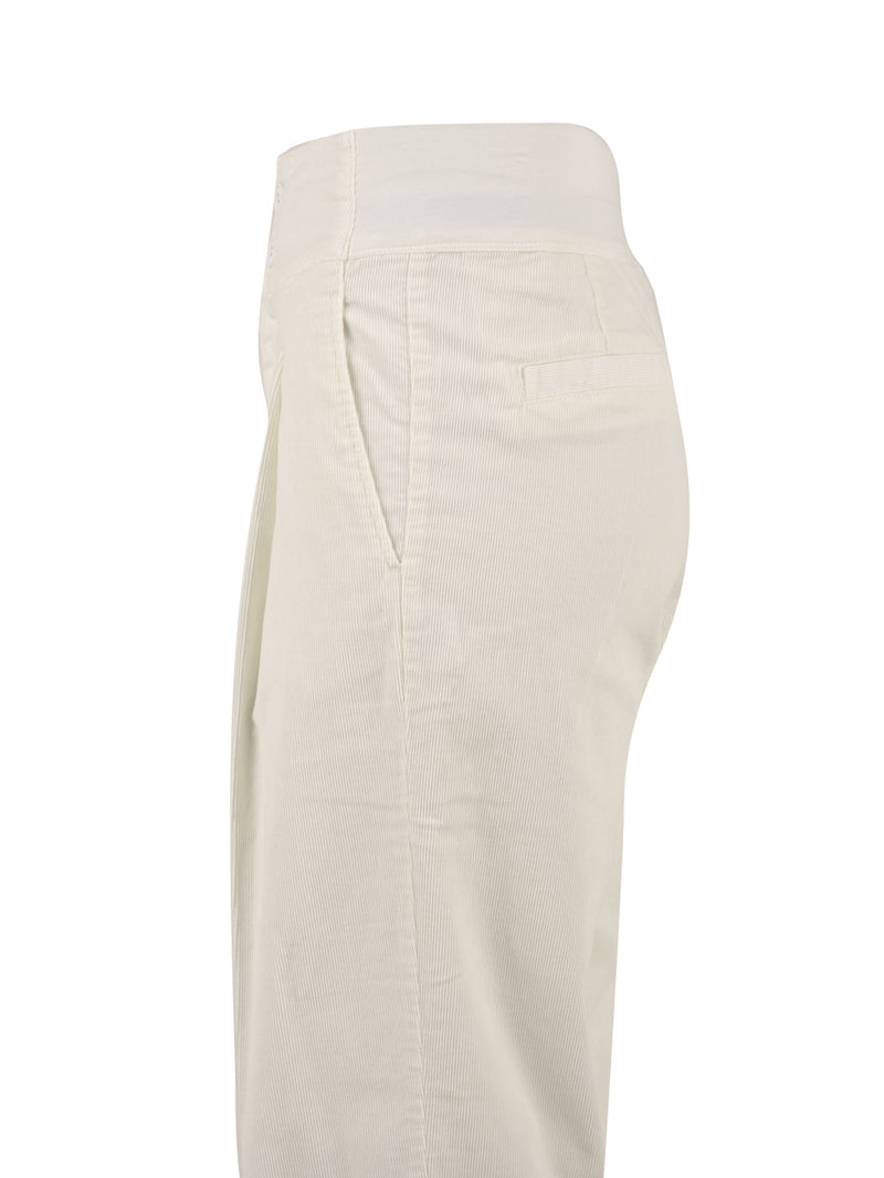 Immagine laterale del pantalone in velluto a costine bianco con tasche laterali.