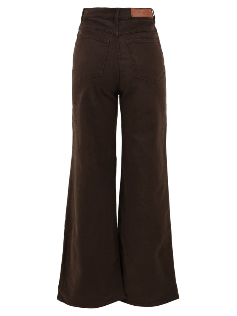 Immagine retro del pantalone da donna in marrone firmato European Culture. Caratterizzato da una gamba ampia, passanti per cintura e tasche.