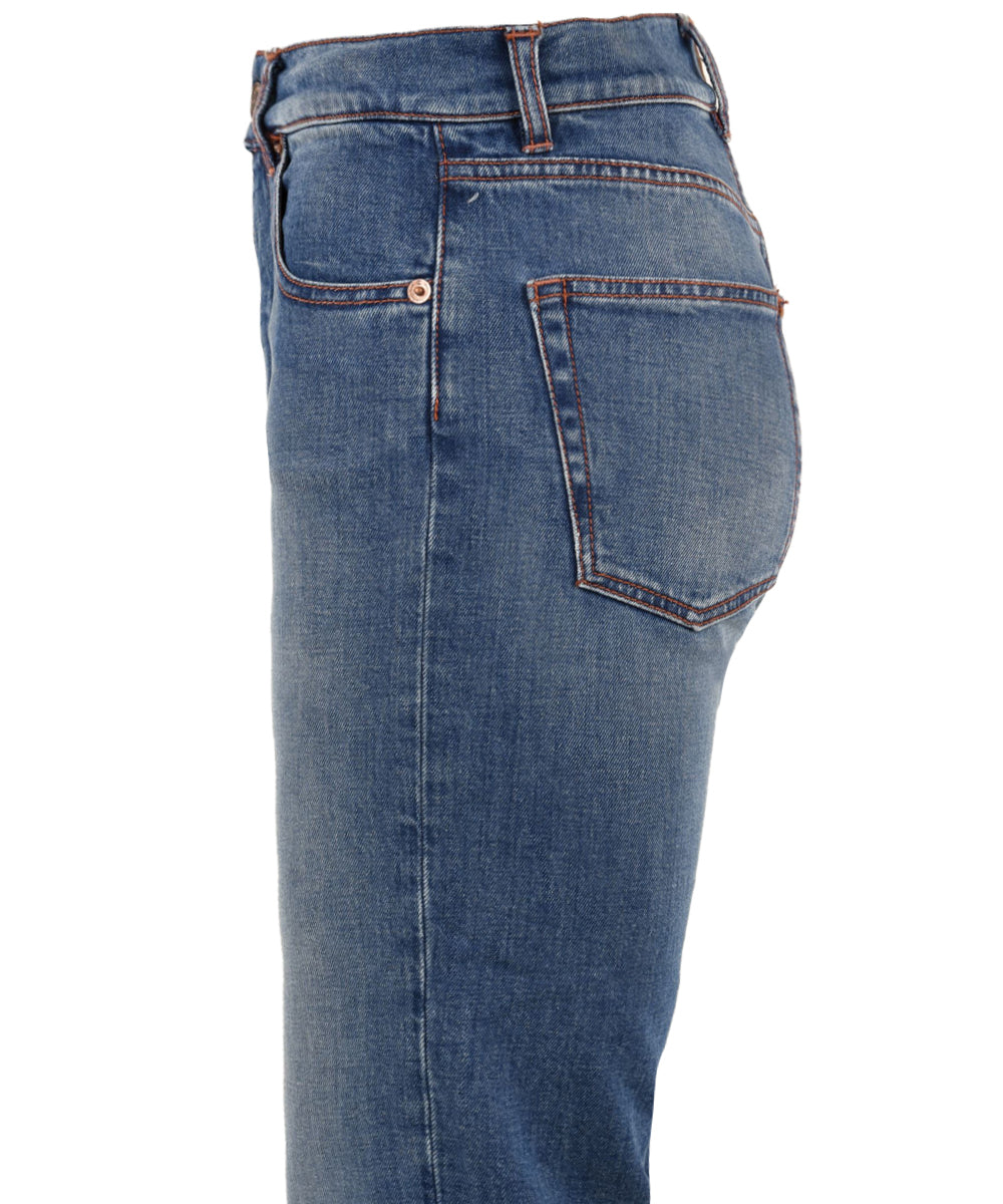 Immagine laterale del jeans da donna con tasche e passanti per la cintura. Jeans firmato European Culture