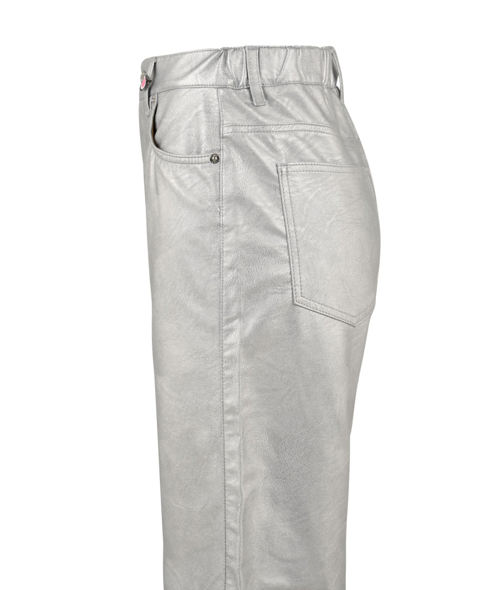 Immagine laterale del jeans in silver da donna modello Scarlett firmato I Love My Pants. Con tasche frontali e due sul retro con passanti in vita per la cintura.
