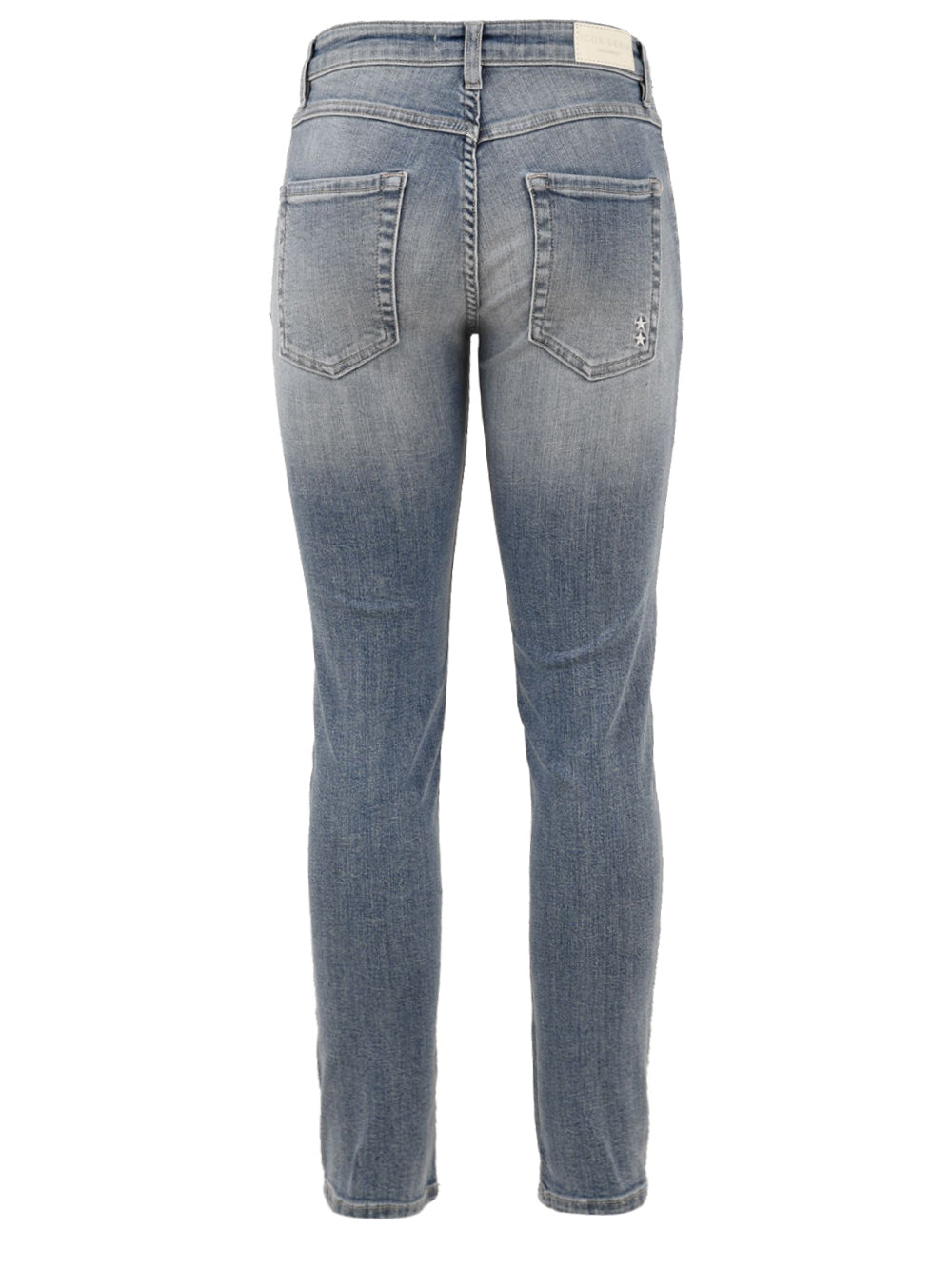 Immagine retro  del jeans skinny modello Kylie da donna,in azzurro modello aderente con passanti per cintura e tasche.