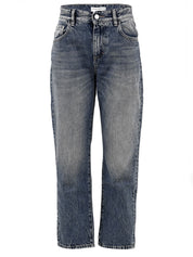 Immagine frontale del jeans Lana da donna firmato Icon Denim Los Angeles,con gamba leggermente ampia,con passanti per cintura,tasche frontali e chiusura con bottone e zip.