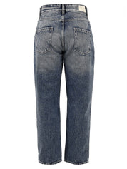 Immagine retro del jeans Lana da donna firmato Icon Denim Los Angeles, con passanti per cintura e tasche sul retro. Presenta poi un modello cropped leggermente ampio sulla gamba.
