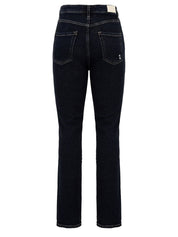 Immagine retro del jeans blu scuro da donna modello Nana X firmato Icon Denim Los Angeles con tasche,passanti in vita per cintura e gamba stretta.