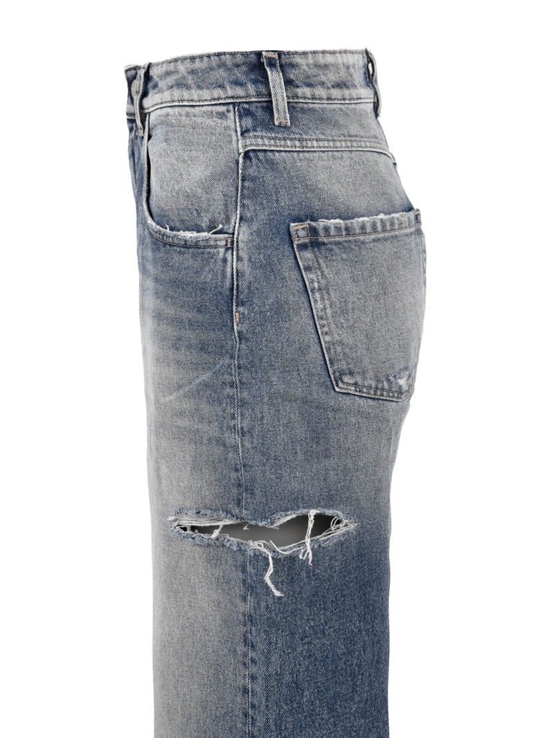 Immagine laterale del jeans Poppy Eco da donna firmato Icon Denim Los Angeles, con strappi, tasche laterali e sul retro con passanti in vita.