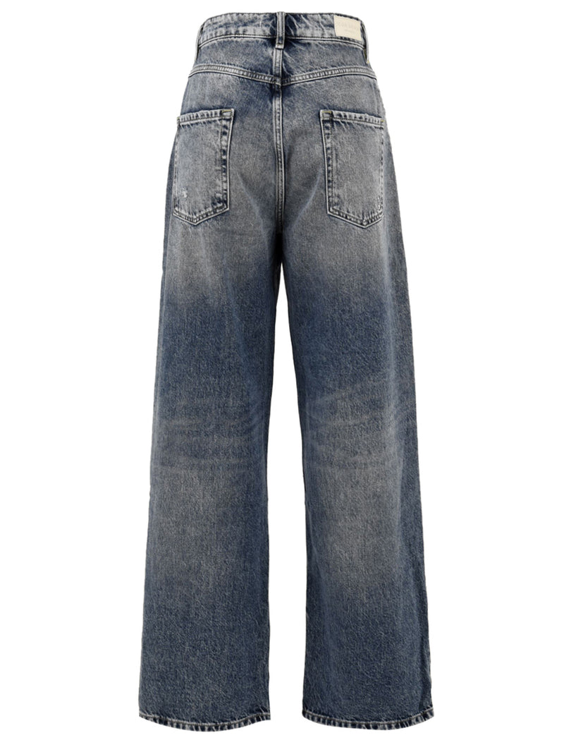 Immagine retro del jeans Poppy da donna firmato Icon Denim Los Angeles, gamba dritta e ampia,tasche e passanti per cintura.