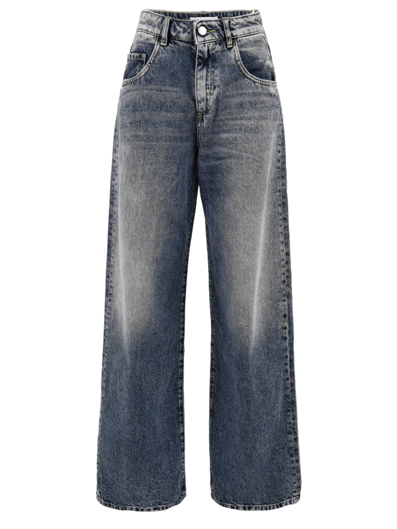 Immagine frontale del jeans Poppy da donna firmato Icon Denim Los Angeles, gamba dritta e ampia,chiusura con zip e bottone,passanti in vita e tasche frontali.
