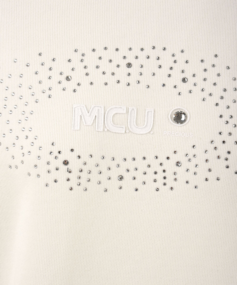 Felpa Donna con cristalli Swarovski bianca, MCU, logo
