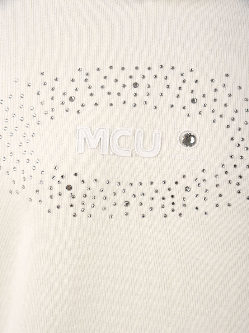 Felpa Donna con cristalli Swarovski bianca, MCU, logo