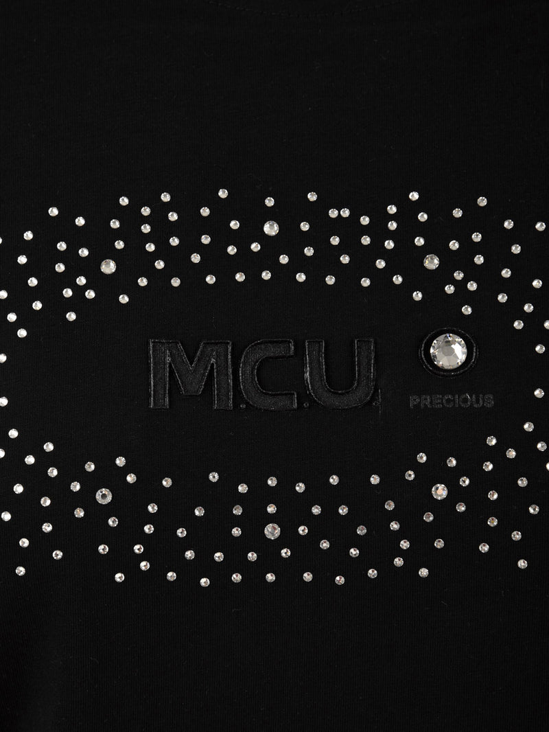 T-shirt Donna con cristalli Swarovski nero, MCU, logo