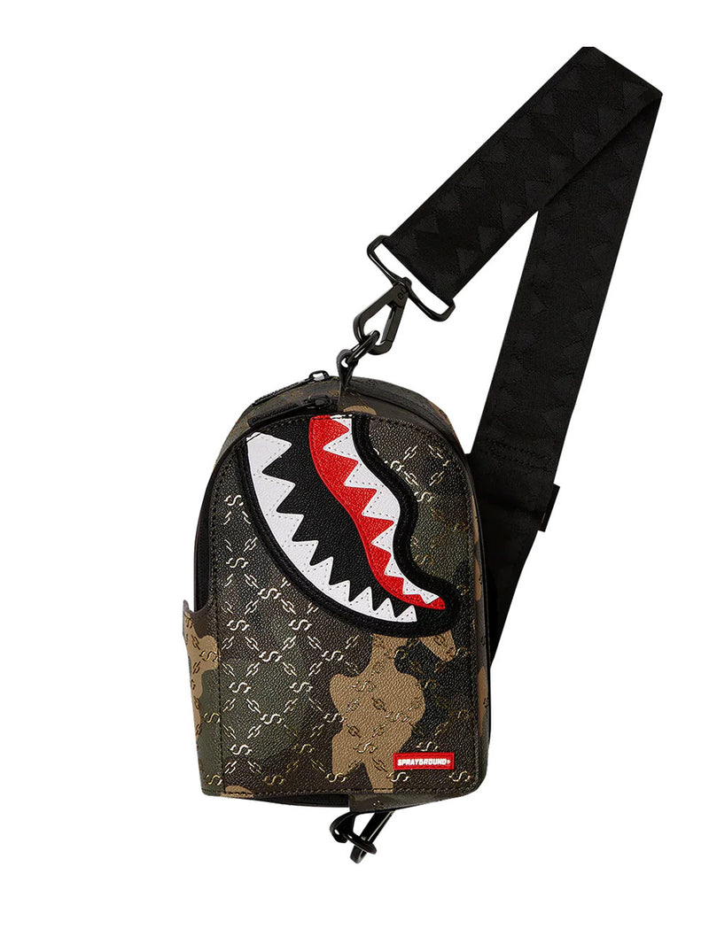 $ pattern over camo sling backpack