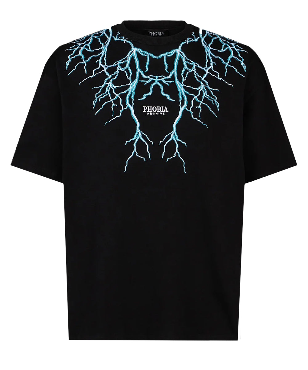 T-shirt PHOBIA Uomo PH00092 Black Light Blue lightning