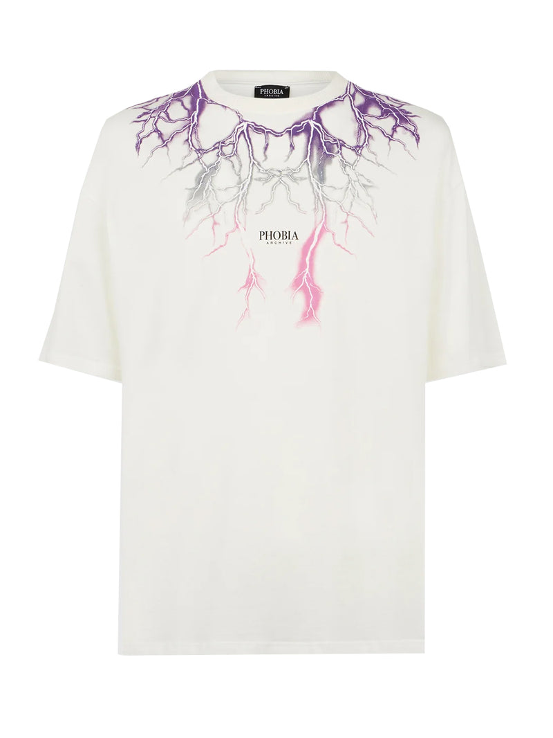 T-shirt PHOBIA Uomo PH00108 White Purple Grey Fuxia lightning