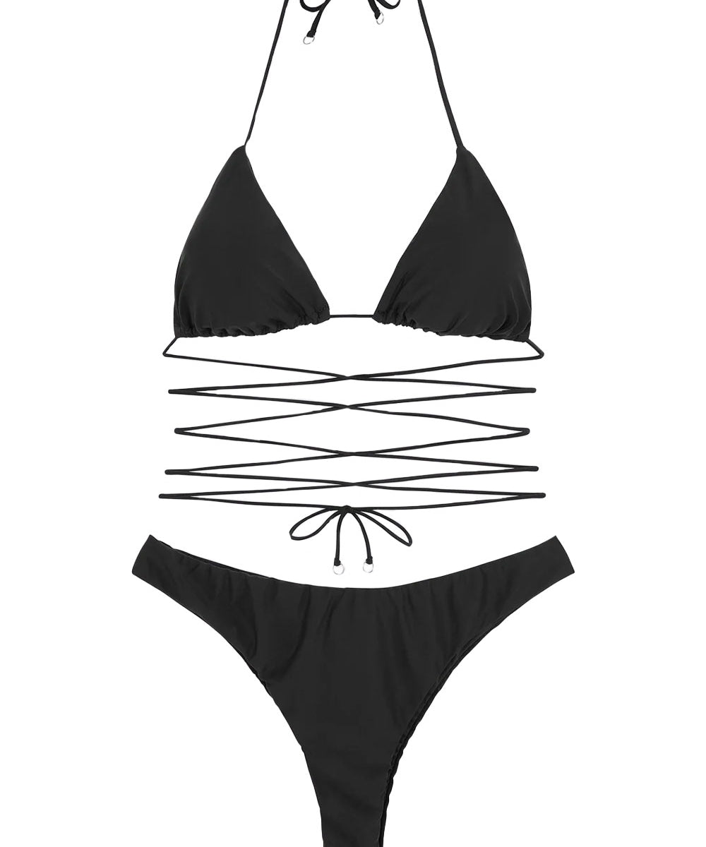 Bikini Donna a triangolo con slip americano fisso e logo sul retro